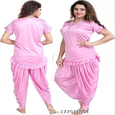 Pink  Dhoti Style Night Dress (2 Part-Pi)